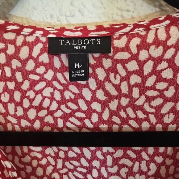 Talbots MP Red White Printed Wrap Blouse with Side Te - Picture 10 of 13
